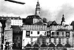 Zeppelin flying above Český Krumlov in 1938